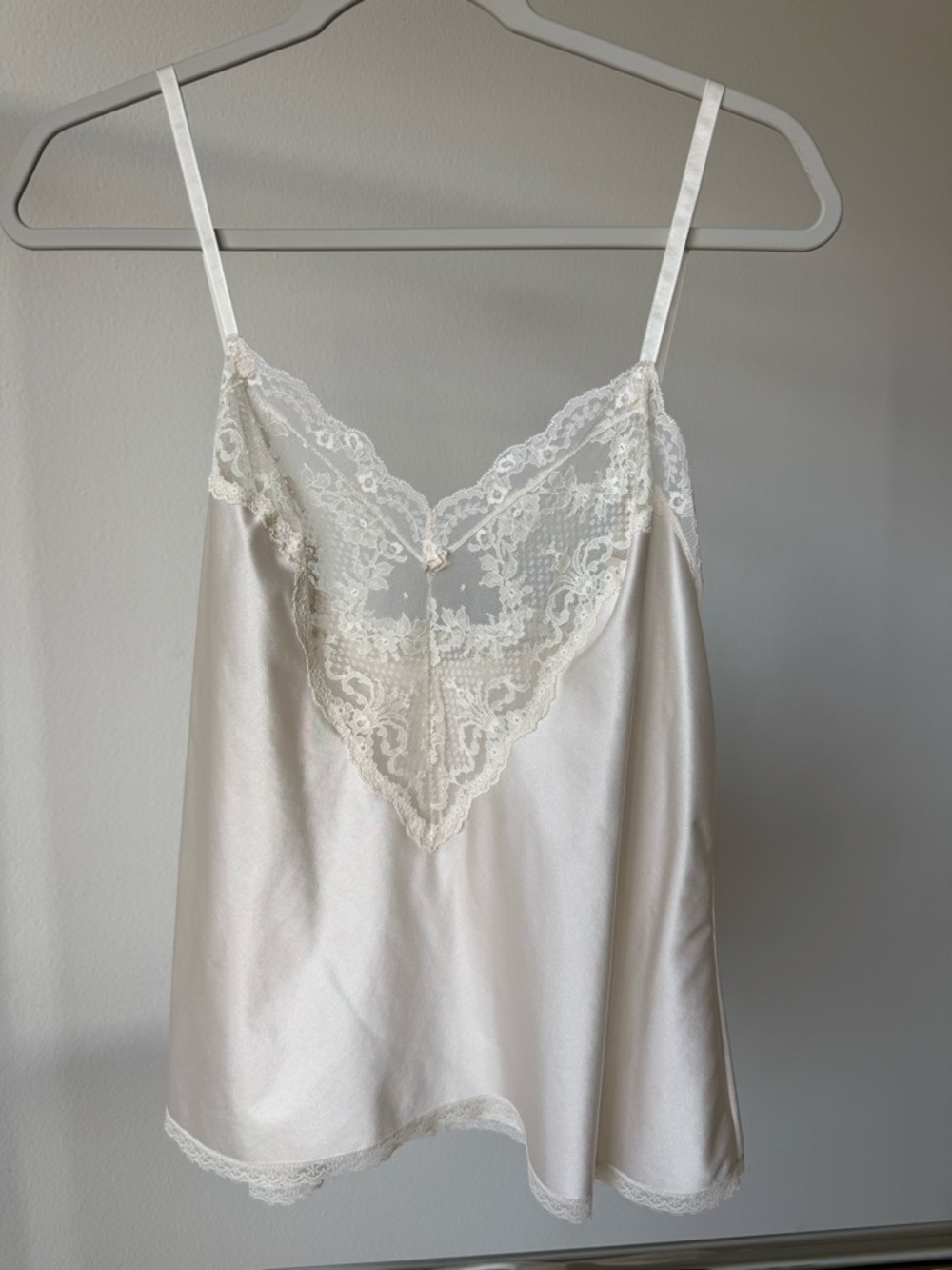 Vintage JCPenney Cream Lace-Trim Satin Chemise